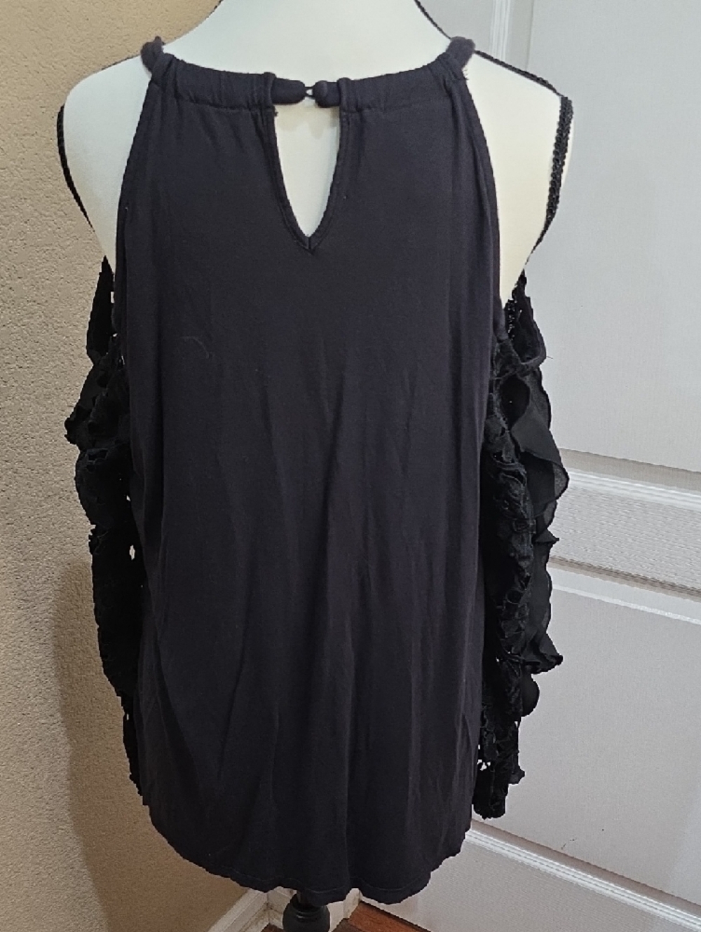 INC International Concepts Black Floral Lace Cold-Shoulder Blouse - Picture 4 of 12